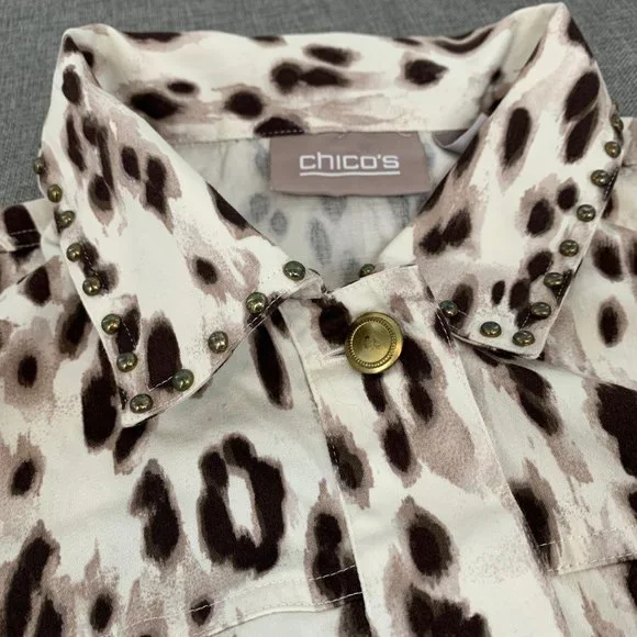 Chico's Long Sleeve Leopard Button Down Jacket Size 3 = XL Animal Print Top - Picture 5 of 14